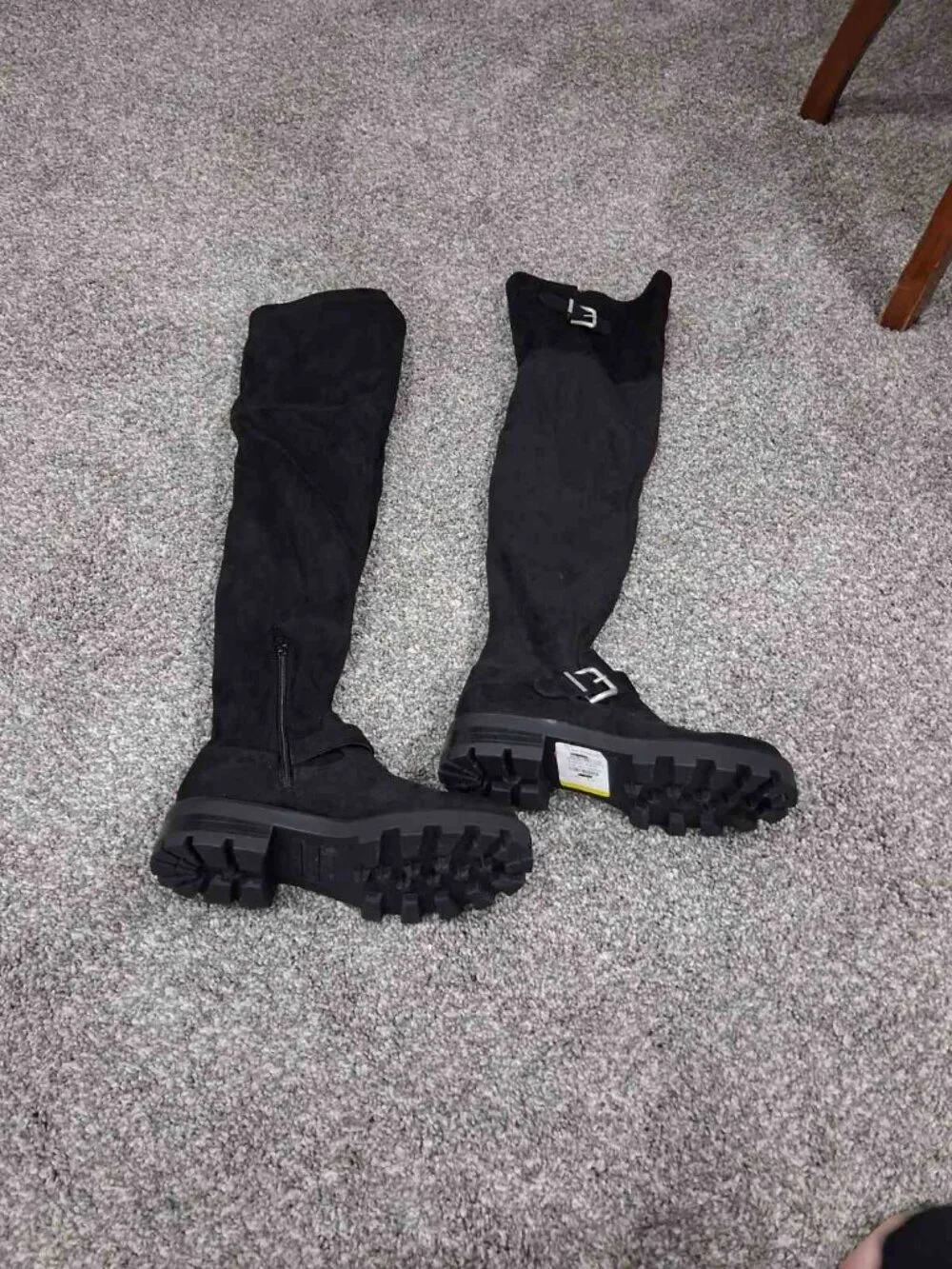 Nine West Nans Lug Sole Over-the-Knee Boots – Black Faux Suede – Size 6.5 (BNWT)